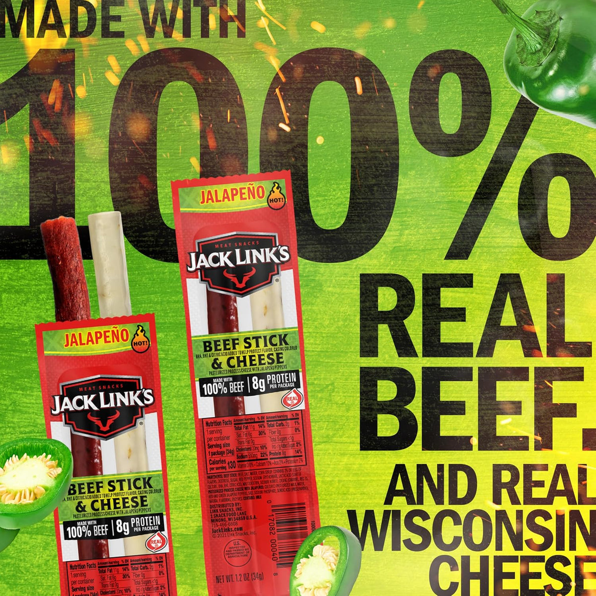 Jack Link's Jalapeno Sizzle Beef & Cheese, 1.2 oz. (192 per case)