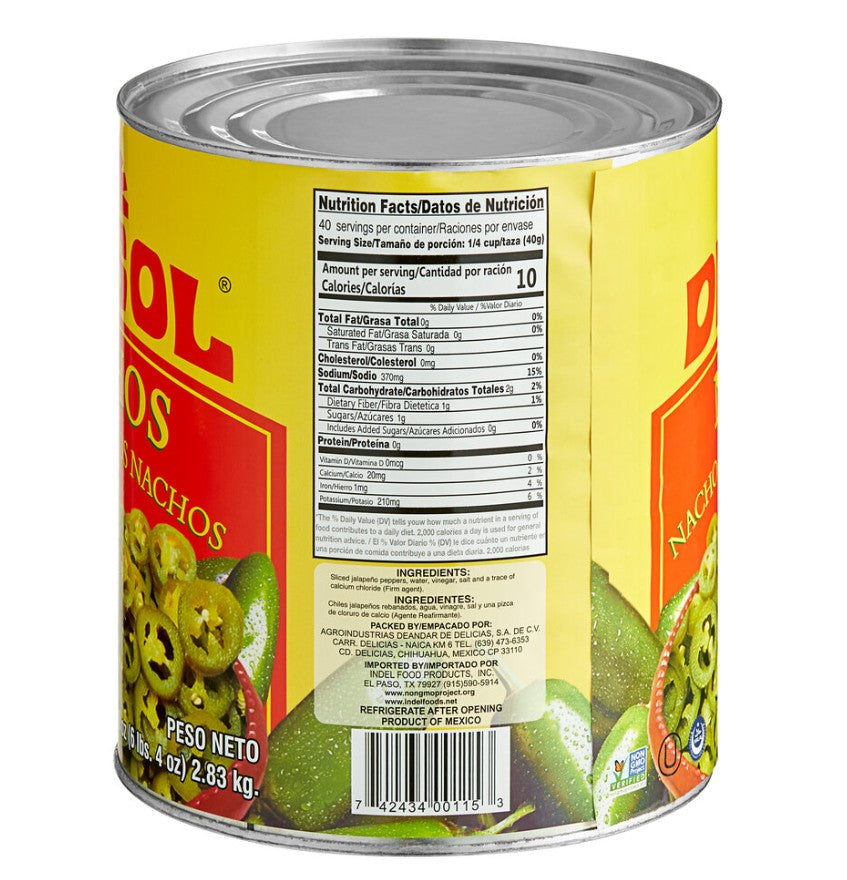 Del Sol Nacho Sliced Jalapeno Peppers, 6 lb. 4 oz. can