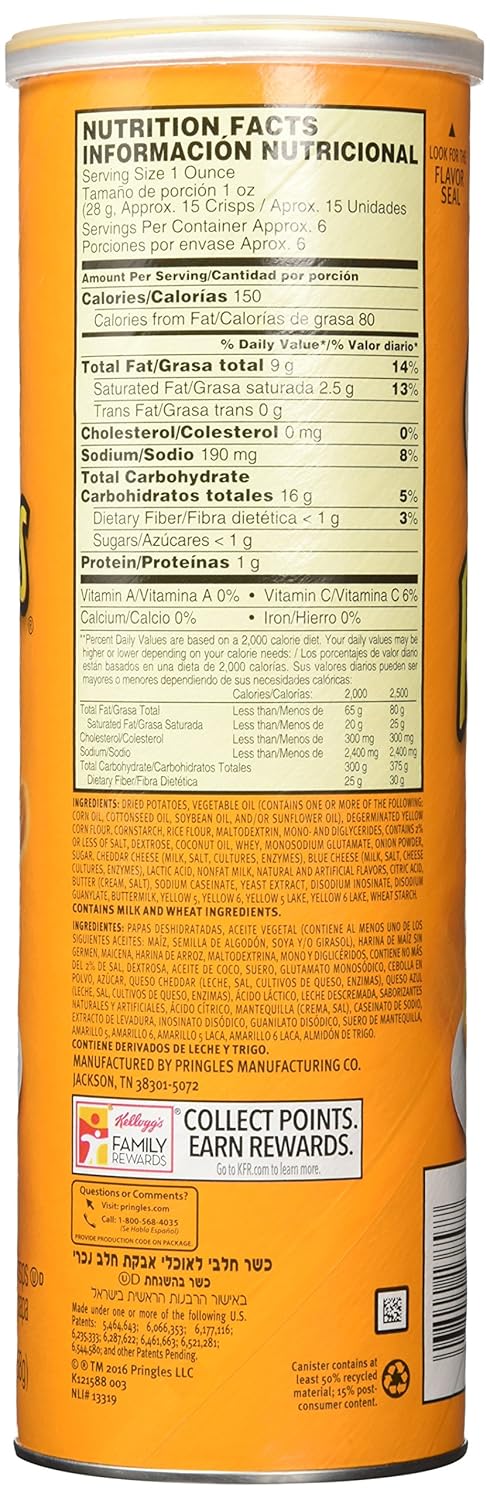 Kellogg's Pringles Cheddar Cheese, Super Stack (14 per case)