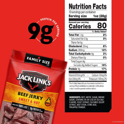 Jack Link's Sweet & Hot Beef Jerky, 10 oz. (8 per case)