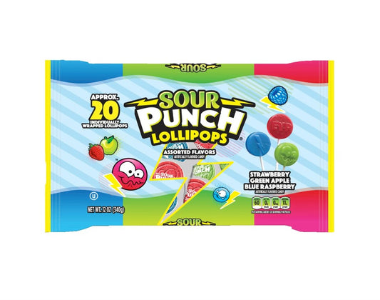 Sour Punch Lollipops, Approx. 20 count bag (12 per case)