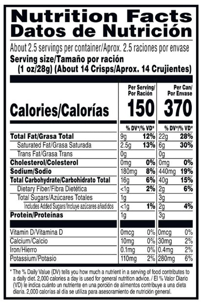 Kellogg Pringles Salt & Vinegar, Large (Case of 12)