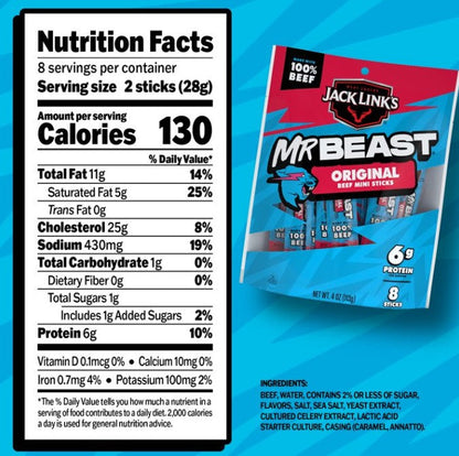 Jack Link's Mr. Beast Original Mini Sticks, 4 oz. (8 per case)