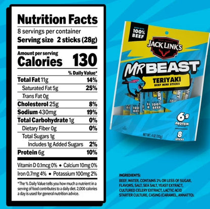 Jack Link's Mr. Beast Teriyaki Mini Sticks, 4 oz. (8 per case)