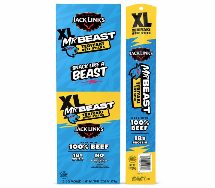 Jack Link's Mr. Beast Teriyaki Beef Sticks, 3 oz. (72 per case)