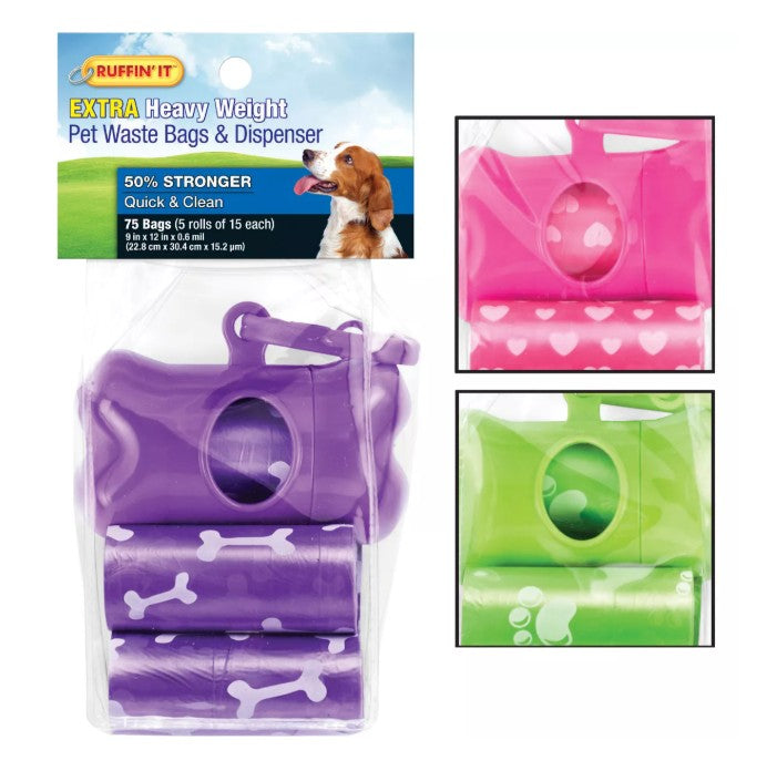 Ruffin' It Pet Waste Bags with Dispenser (72 per case)