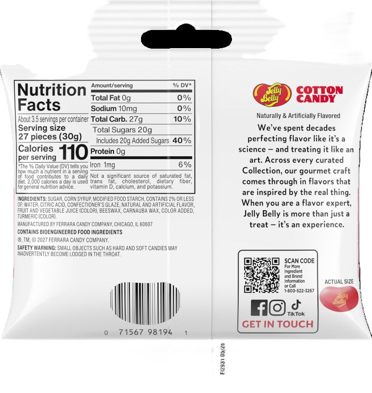Jelly Belly Cotton Candy Jelly Beans, 3.5 oz. (12 per case)