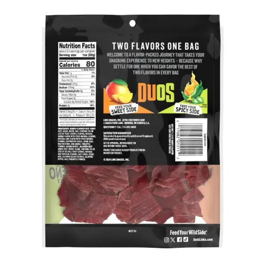 Jack Link’s Duos Mango Flavor and Jalapeno Beef Jerky 3.25 oz. Bag