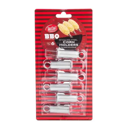 TableCraft Stainless Steel Corn Holders Set of 6